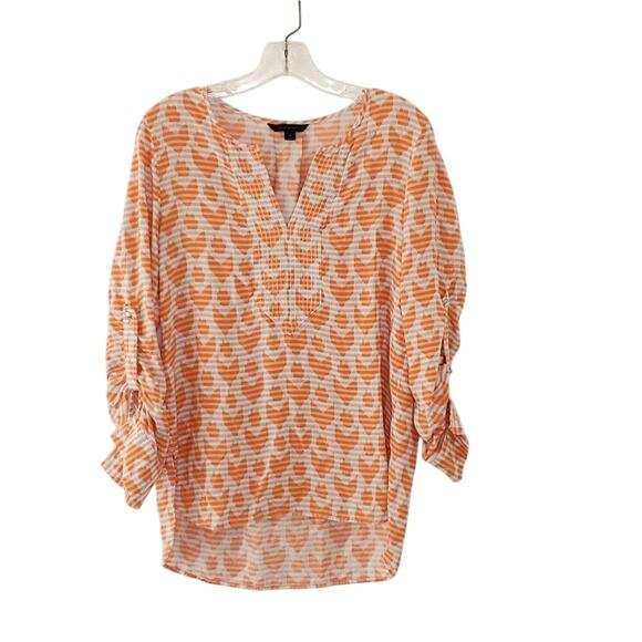 Tommy Hilfiger Burnout Striped Gray Orange Blouse High Low Hem Women Small - Picture 1 of 8
